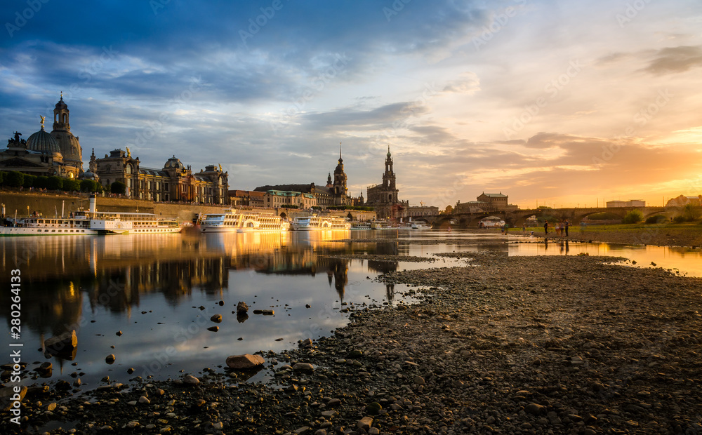 Sun going down at Elbe river in Dresden