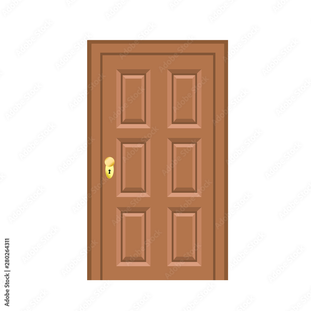 Wooden door flat style for design on white, stock vector illustration Wooden door flat style for design on white, stock vector illustration
