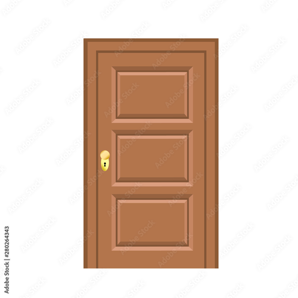 Wooden door flat style for design on white, stock vector illustration Wooden door flat style for design on white, stock vector illustration