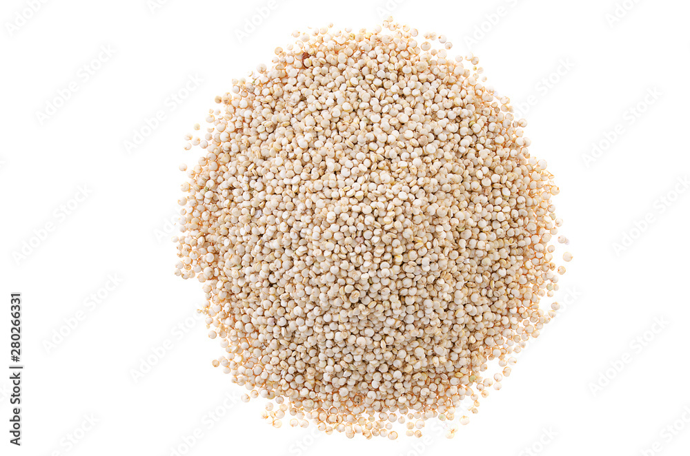 Quinoa seeds on a white background. Proper nutrition, healthy health products. Quinoa seeds on a white background. Proper nutrition, healthy health products.