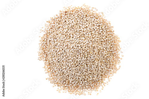 Quinoa seeds on a white background. Proper nutrition, healthy health products.