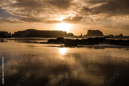 Dramatic storm clouds at sunset at the Oregon Coast 