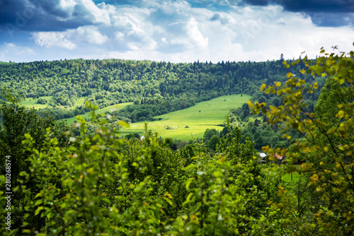 Green mountains and mountain valleys in the Ukrainian Carpathians, Lviv region