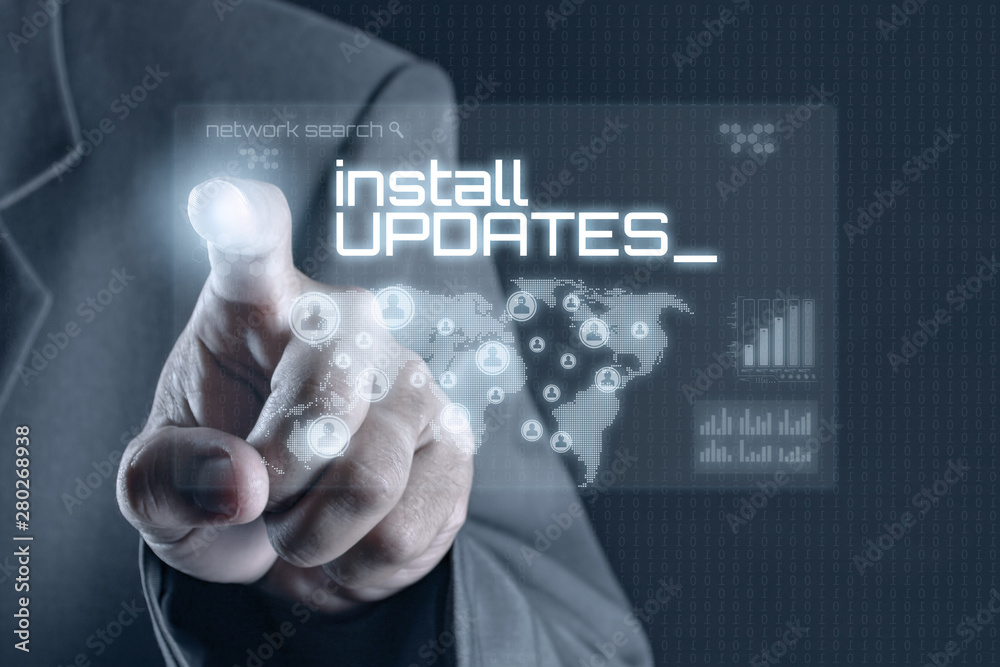 Business man pointing to virtual screen. Business & Technology Concept Business man pointing to virtual screen. Business & Technology Concept