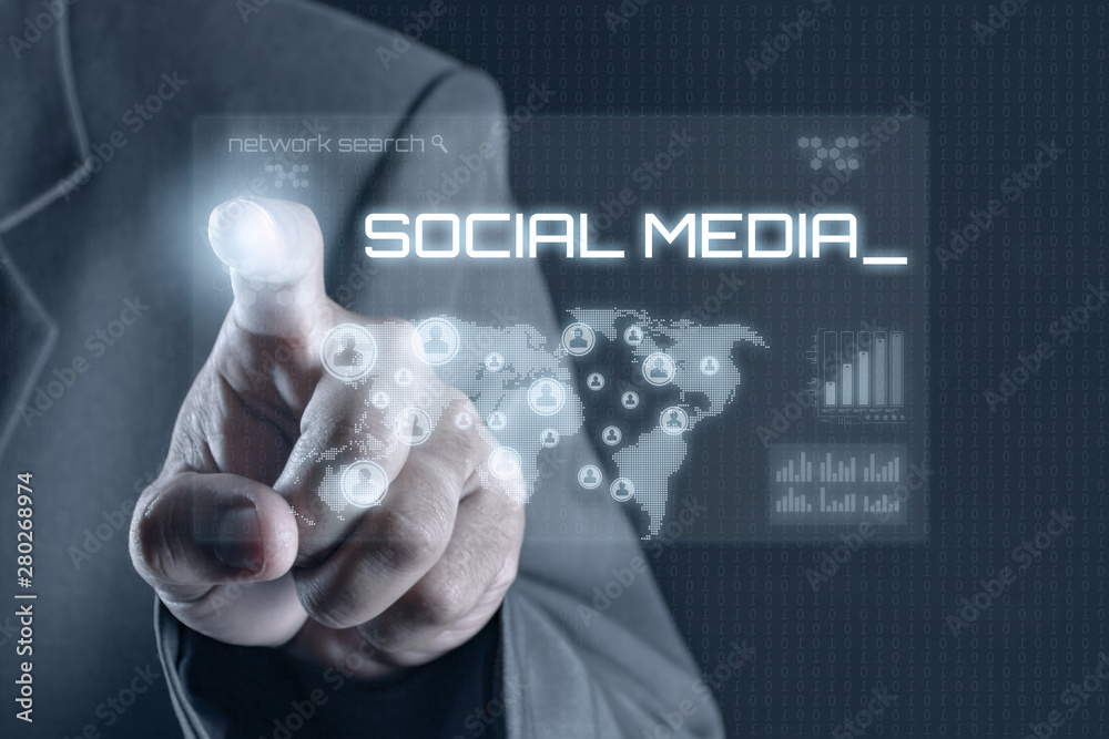 Business man pointing to virtual screen. Business & Technology Concept Business man pointing to virtual screen. Business & Technology Concept