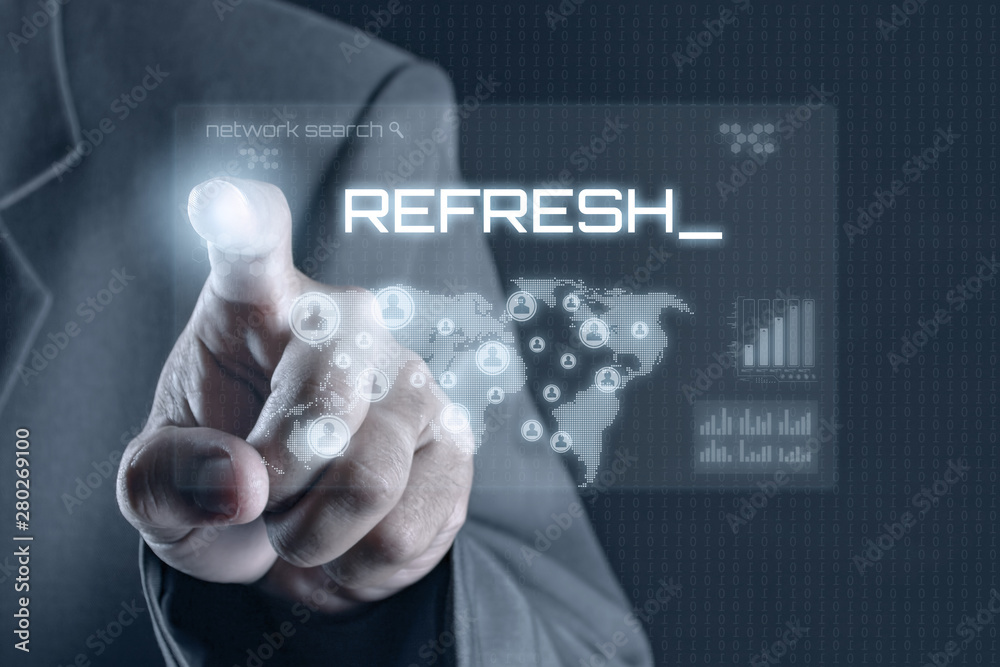Business man pointing to virtual screen. Business & Technology Concept Business man pointing to virtual screen. Business & Technology Concept