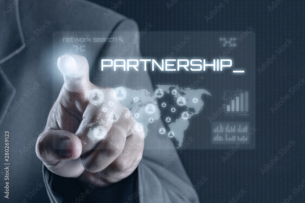 Business man pointing to virtual screen. Business & Technology Concept Business man pointing to virtual screen. Business & Technology Concept
