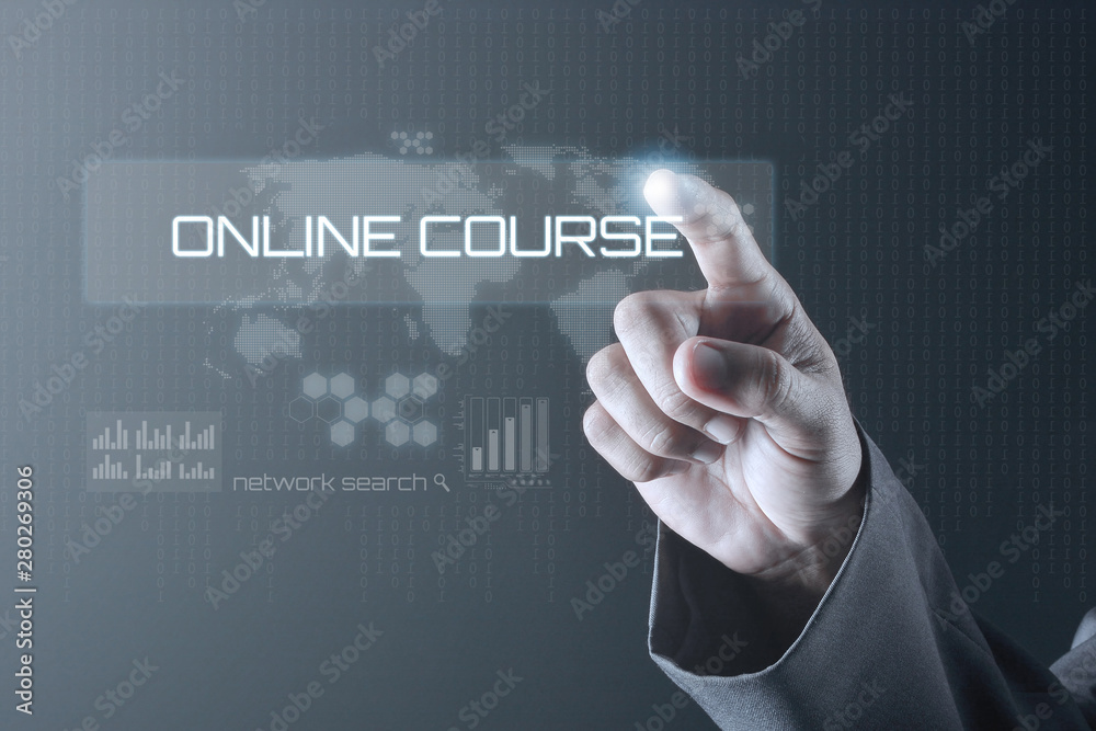 Business man pointing to virtual screen. Education Concept Business man pointing to virtual screen. Education Concept