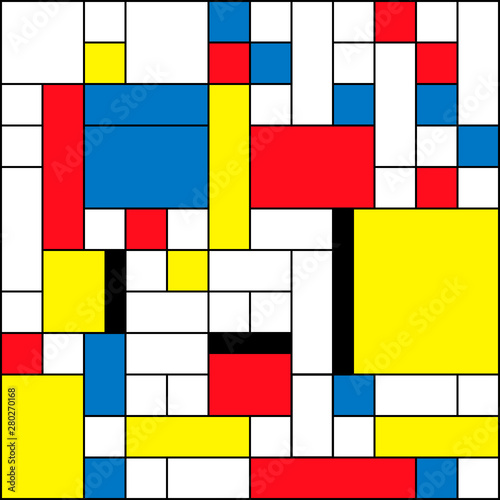 Abstract polygonal background with rectangular shapes, colorful mosaic pattern, retro bauhaus de stijl design