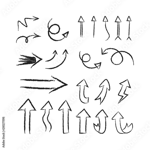 Hand drawn arrows set. Collection of arrow doodles.