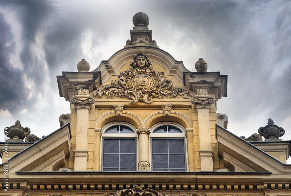 Stone bas-reliefs on the walls of Gdansk