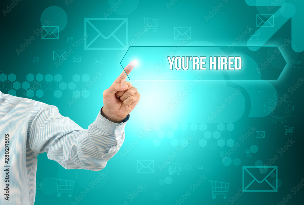 Business man touch a button on an imaginary screen with text Business man touch a button on an imaginary screen with text