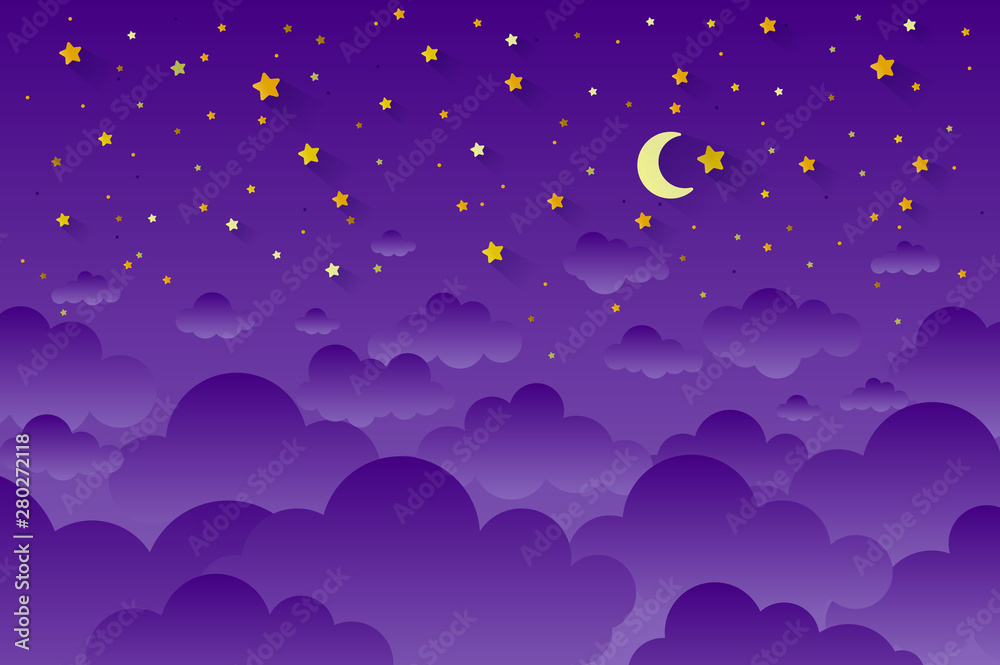 night sky background stars and moon. Can be used for poster, banner, flyer, invitation, website or greeting card Vector illustration eps 10