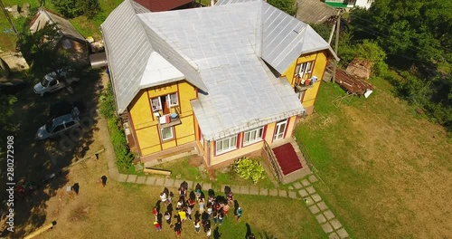 Panoramic Aerial drone view of small town photo