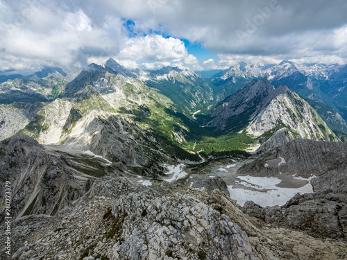 A view from the top of the Bavski Grintovec moutain in the Julian Alps  Slovenia