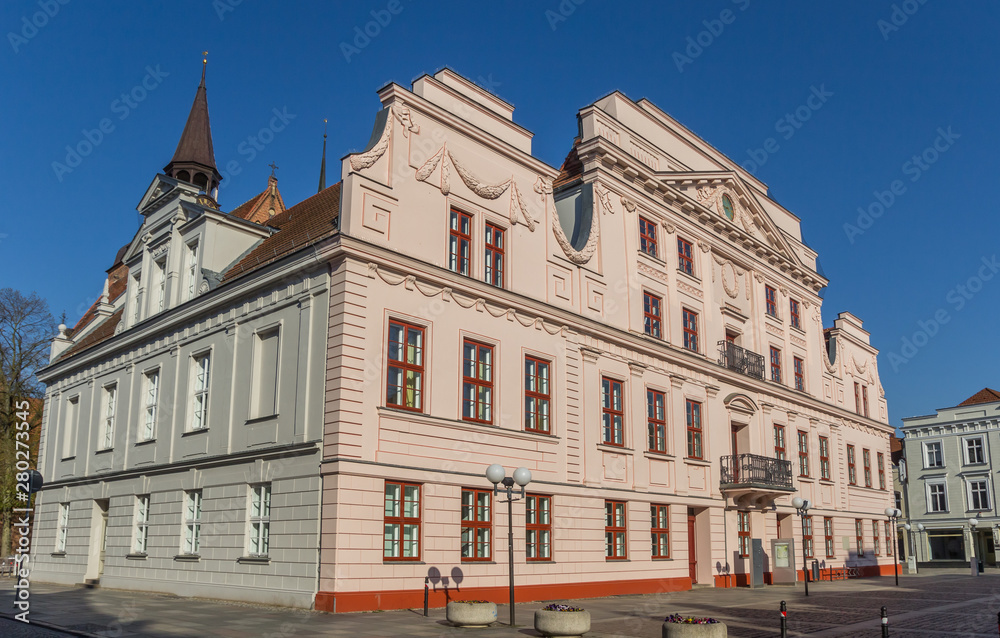 Historic town hall on the central market square of Gustrow, Germany