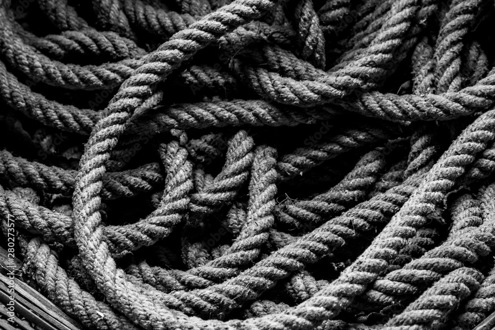 Black and white photo of the tangled rope Black and white photo of the tangled rope