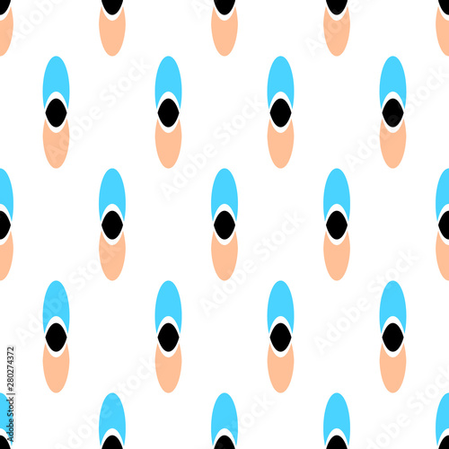 Seamless geometric pattern vector background colorful art with feather looking ellipses aqua blue pink black white