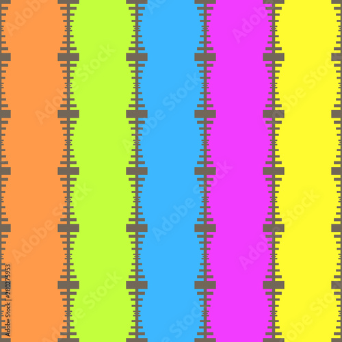 Seamless geometric stripes pattern vector background colorful vintage retro art with lines and zipper looking shapes between them beige green blue purple yellow grey 
