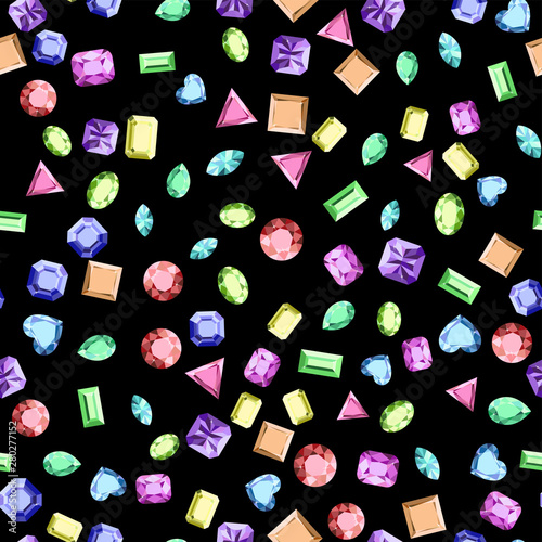 Beautiful gems seamless pattern, design for jewelry shops. Fashion crystal diamond jewelry pattern. Seamless vector texture with diamonds. Crystal diamond. Gems background for decoration design.