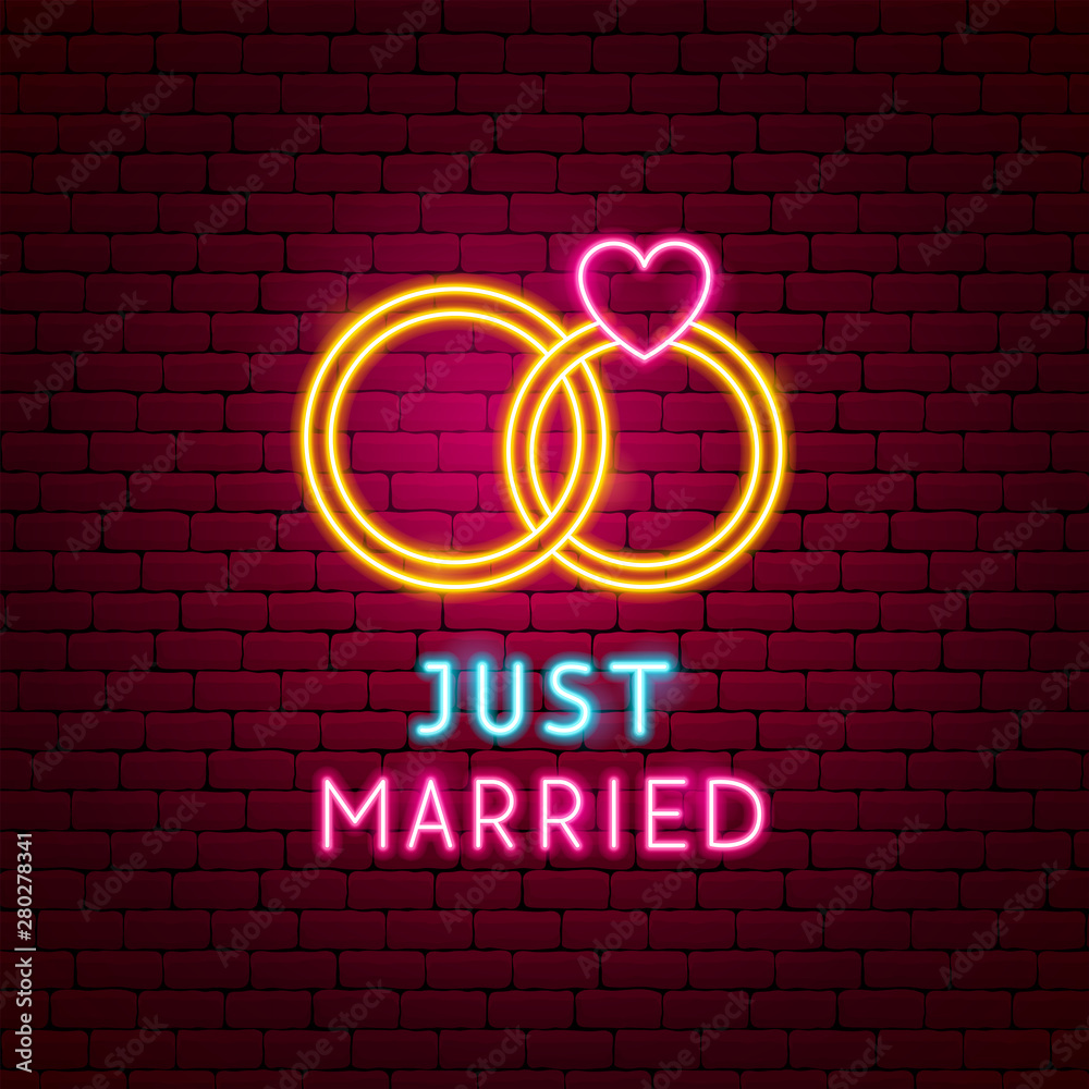 Obraz premium Just Married Neon Label