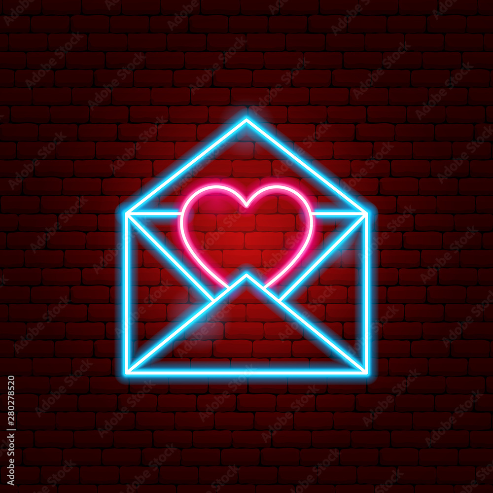 Naklejka premium Letter Heart Neon Sign