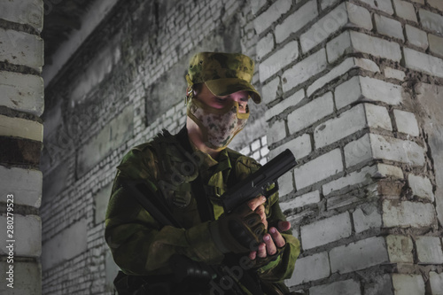 military in stone construction recharges the gun