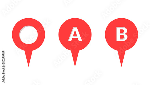 Pin map place location icon set. Navigation pointer marker destination label element. Vector flat illustration