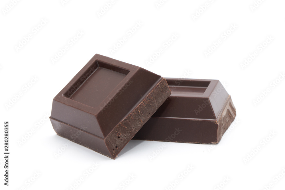 Broken chocolate bar isolated on white background Broken chocolate bar isolated on white background