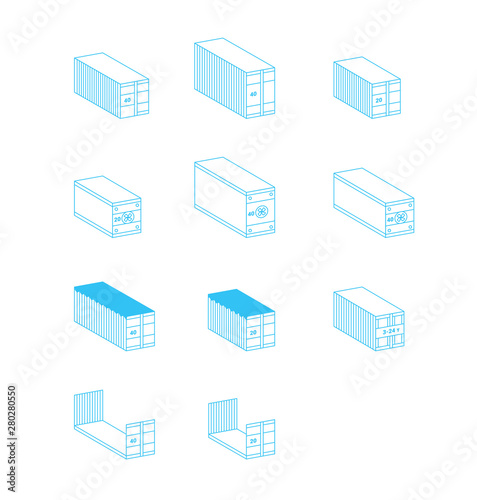 Shipping cargo container set icon. Logistic export import delivery. vector concept  symbol in thin line style vector illustration icon set
