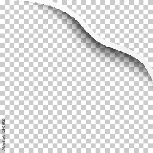 Paper Edge Corner Border with Shadows Isolated on Transparent Background. Realistic Paper Edge