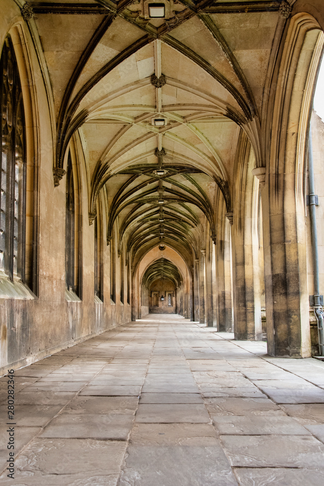 UK, Cambridge - August 2018: St John's College - New court, inside the portico