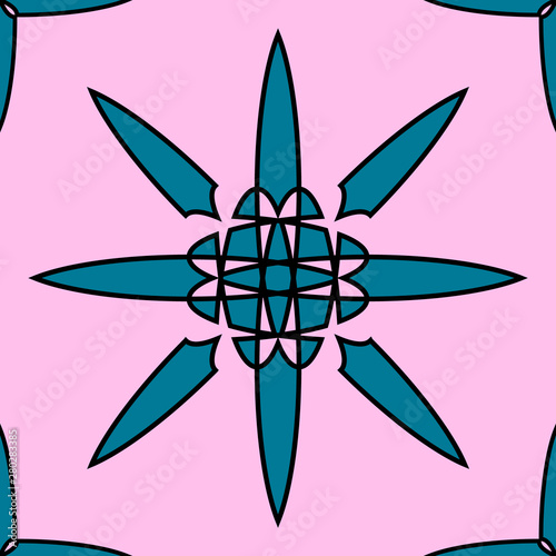 Seamless geometric African Arabian Asian oriental mosaic vector pattern background colorful vintage retro abstract art blue pink