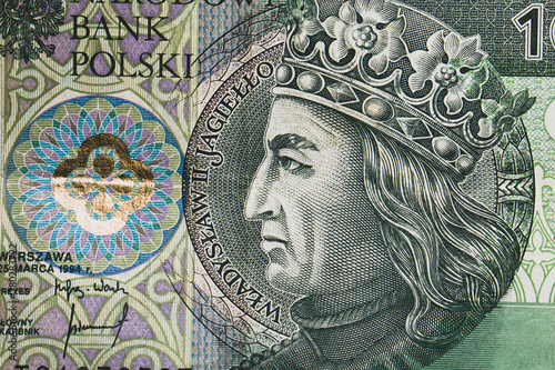 Polish Zloty banknotes (PLN) - Closeup on 100 PLN banknote. Macro shot
