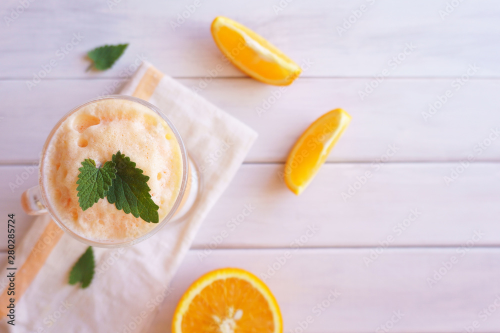 orange smoothie, milkshake with orange and mint orange smoothie, milkshake with orange and mint
