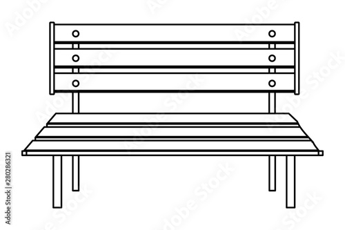 Wooden park bench isolated cartoon in black and white
