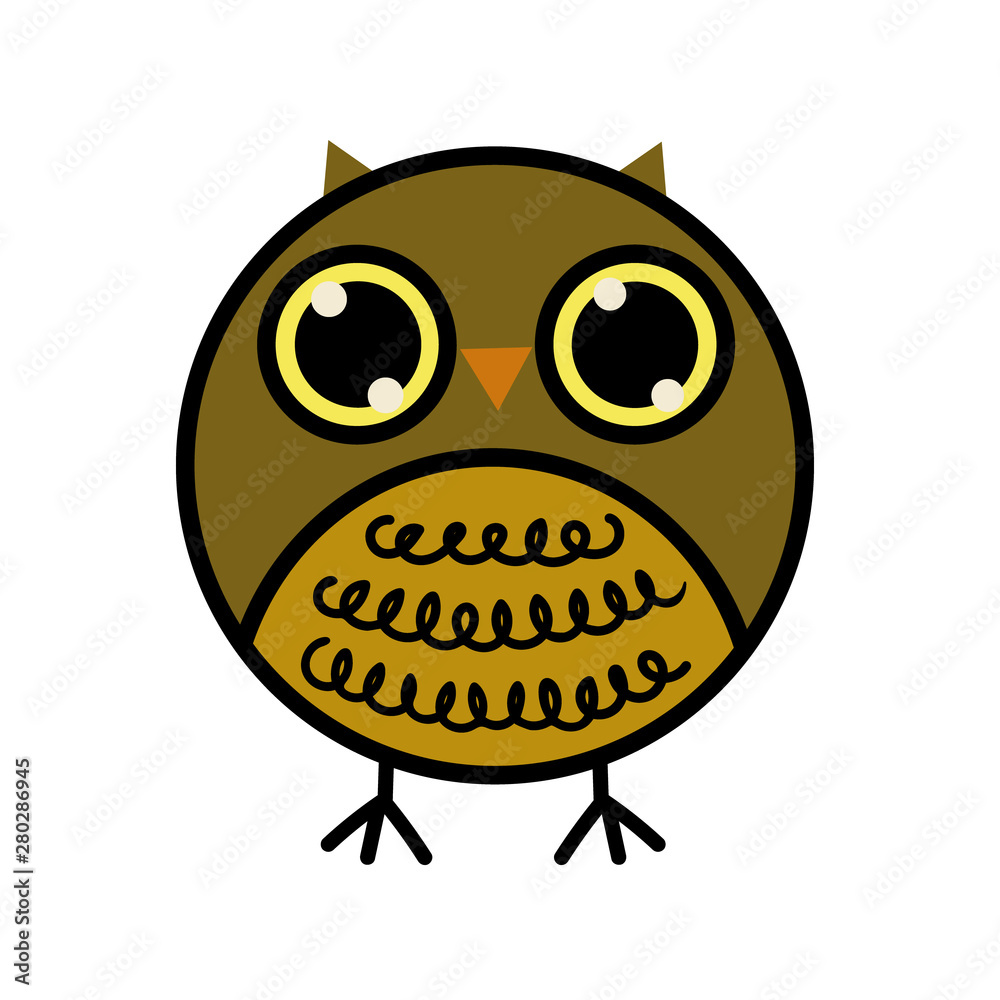 Brown owl vector icon isolated on a white background. Simple flat style. 