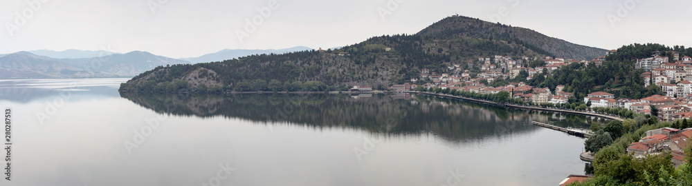 Panorama of a mountain lake and the city(Macedonia, northwest Greece)