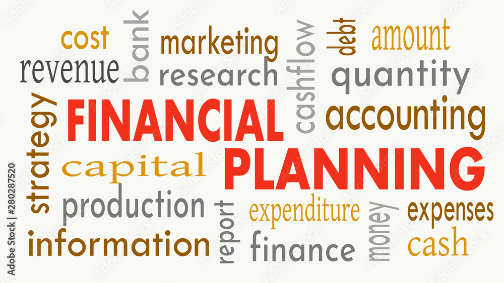 Financial planning, word cloud concept on white background. Illustration
