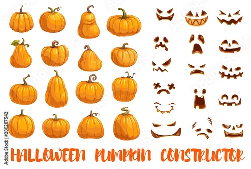 Halloween pumpkin constructor with emotional faces