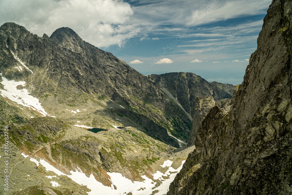 High angle High Tatras valley view with snow
