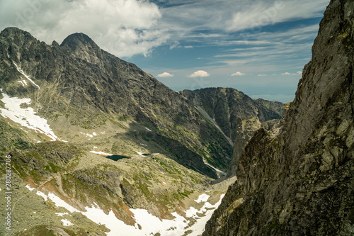 High angle High Tatras valley view with snow