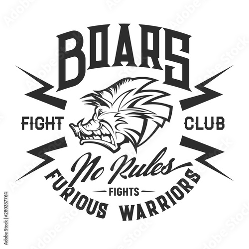 Boar head of wild animal. Fight club t-shirt print