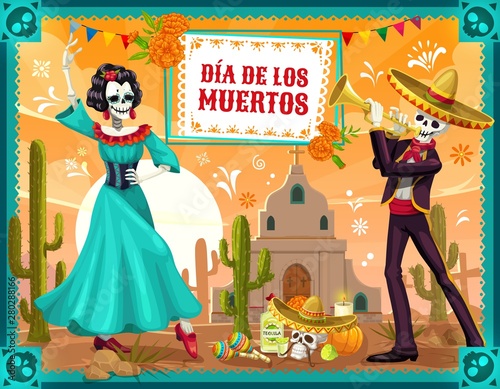 Dancing skeletons of Mexican Day of Dead holiday