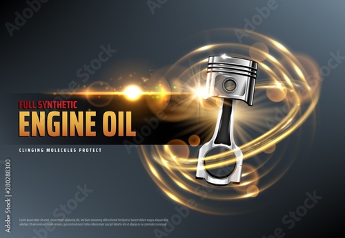 Motor oil or lubricant with car engine piston photo
