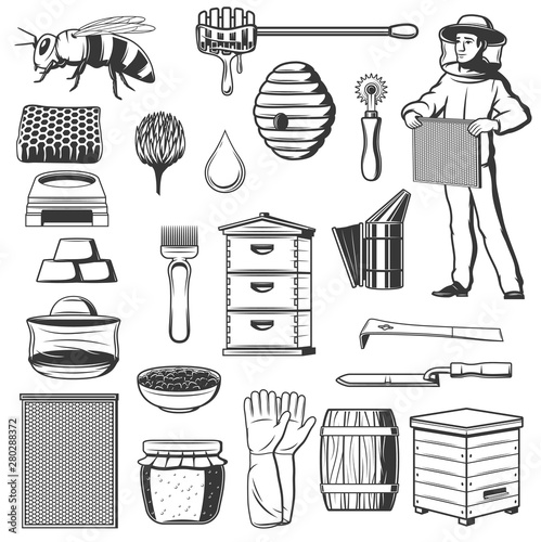 Apiary and beekeeping tools, honey production