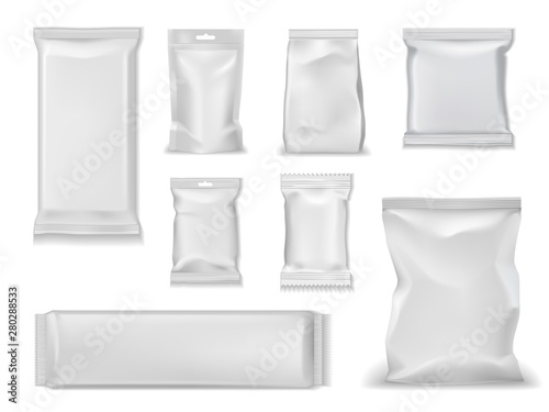 Foil bag packs, white sachet pouch doy package