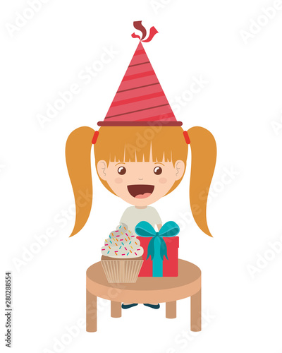 girl with party hat in birthday celebration