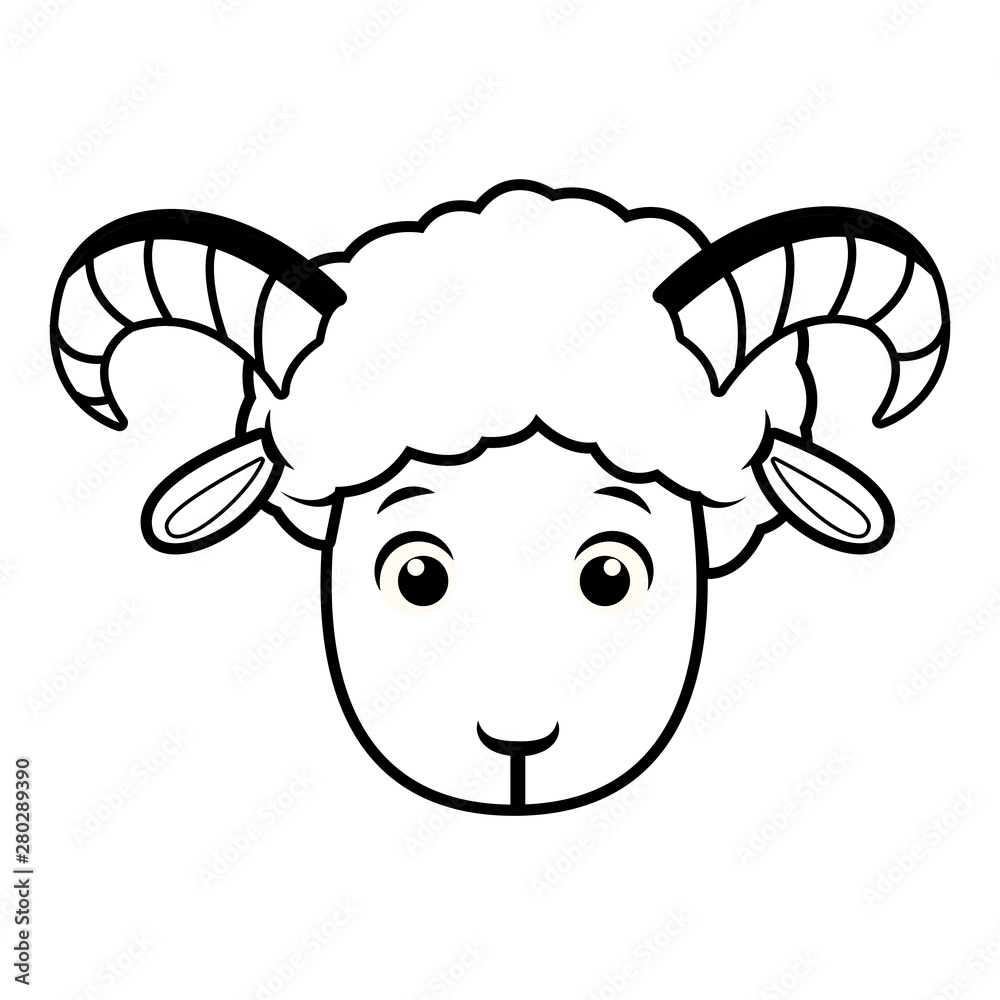 Goat head frontview cartoon isolated in black and white Goat head frontview cartoon isolated in black and white