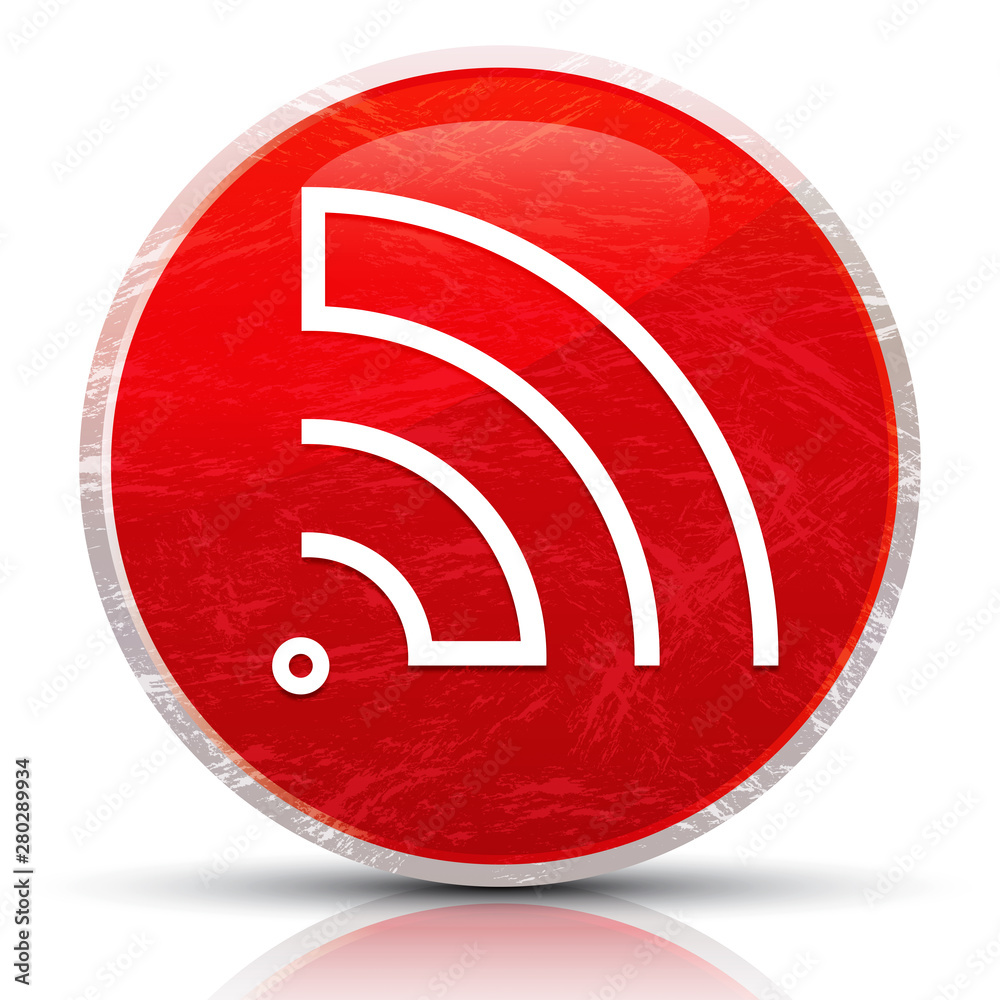 RSS Feed icon metallic grunge abstract red round button vector illustration RSS Feed icon metallic grunge abstract red round button vector illustration